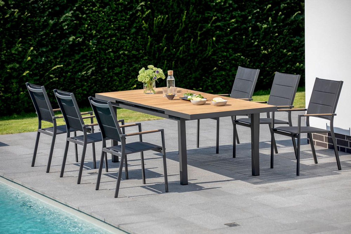 GARTENTISCH 180-240/100/76 cm Metall rechteckig  - Anthrazit, Design, Holz/Metall (180-240/100/76cm)