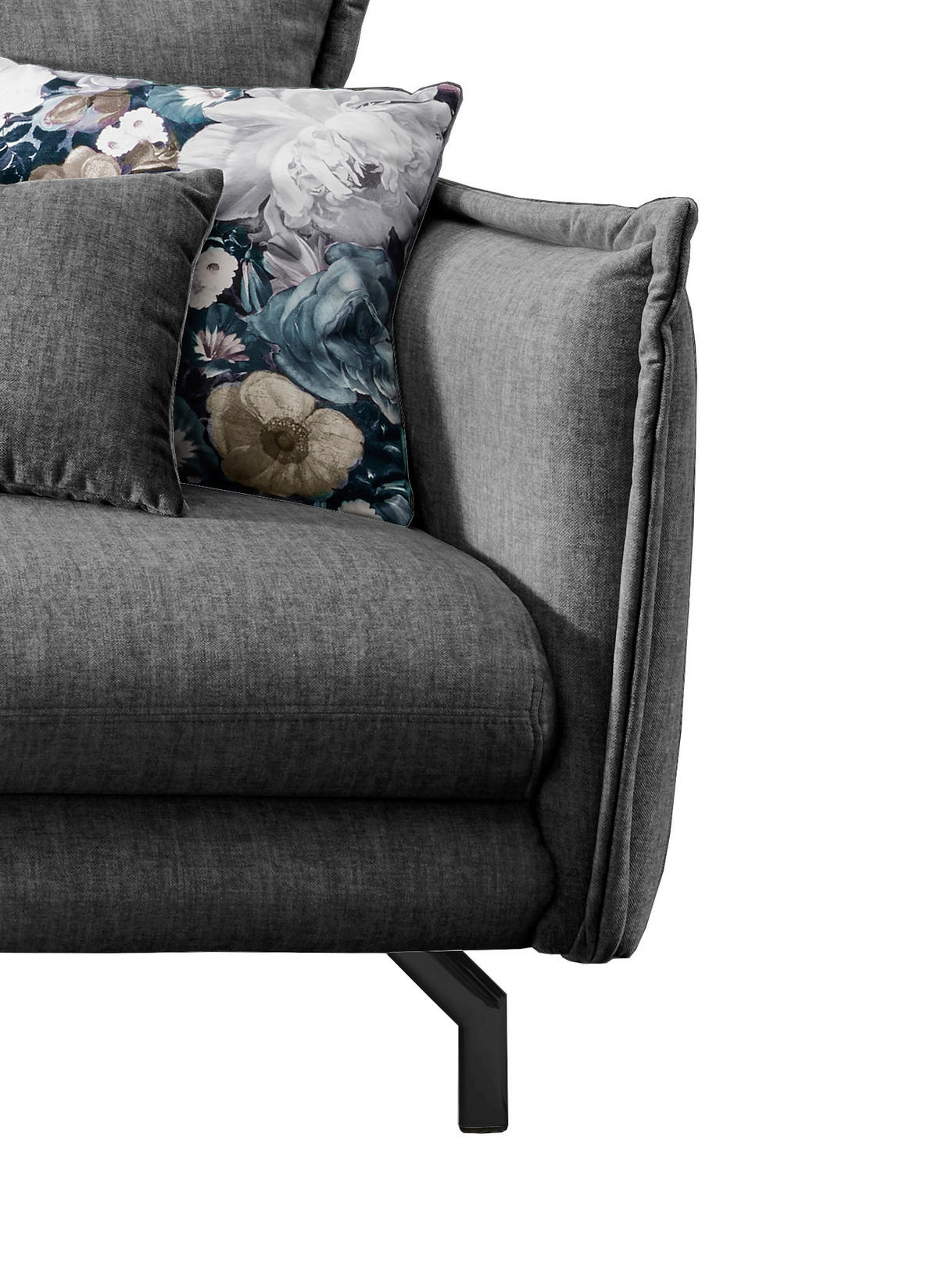 ECKSOFA in Velours Grau  - Türkis/Schwarz, Modern, Textil/Metall (180/255cm) - Livetastic