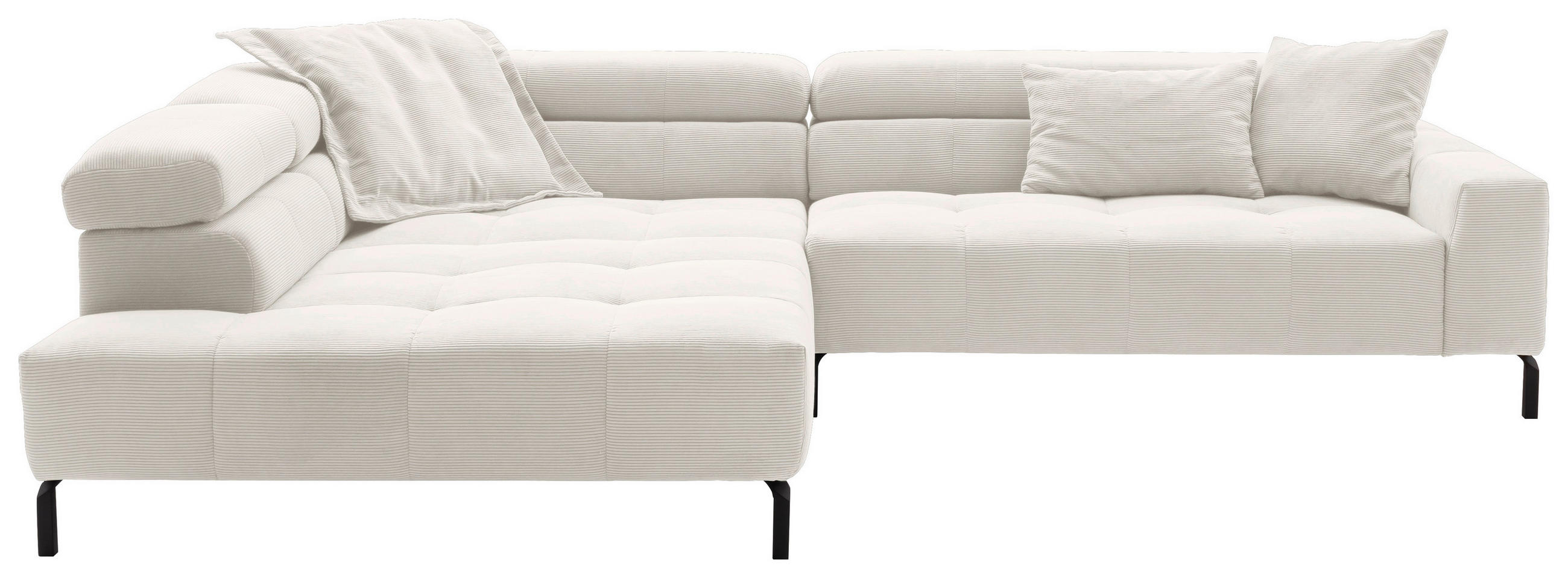ECKSOFA Weiß Feincord Rücken echt, Kopfteilverstellung, Sitzvorzug  - Schwarz/Weiß, KONVENTIONELL, Textil/Metall (219/311cm) - Hom`in