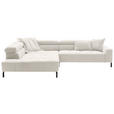 ECKSOFA Weiß Feincord Rücken echt, Kopfteilverstellung, Sitzvorzug  - Schwarz/Weiß, KONVENTIONELL, Textil/Metall (219/311cm) - Hom`in