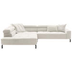 ECKSOFA Weiß Feincord Rücken echt, Kopfteilverstellung, Sitzvorzug  - Schwarz/Weiß, KONVENTIONELL, Textil/Metall (219/311cm) - Hom`in