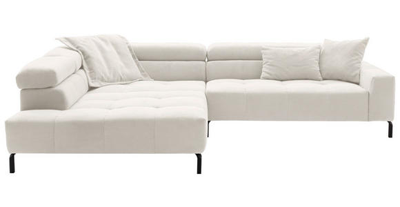 ECKSOFA Weiß Feincord Rücken echt, Kopfteilverstellung, Sitzvorzug  - Schwarz/Weiß, KONVENTIONELL, Textil/Metall (219/311cm) - Hom`in