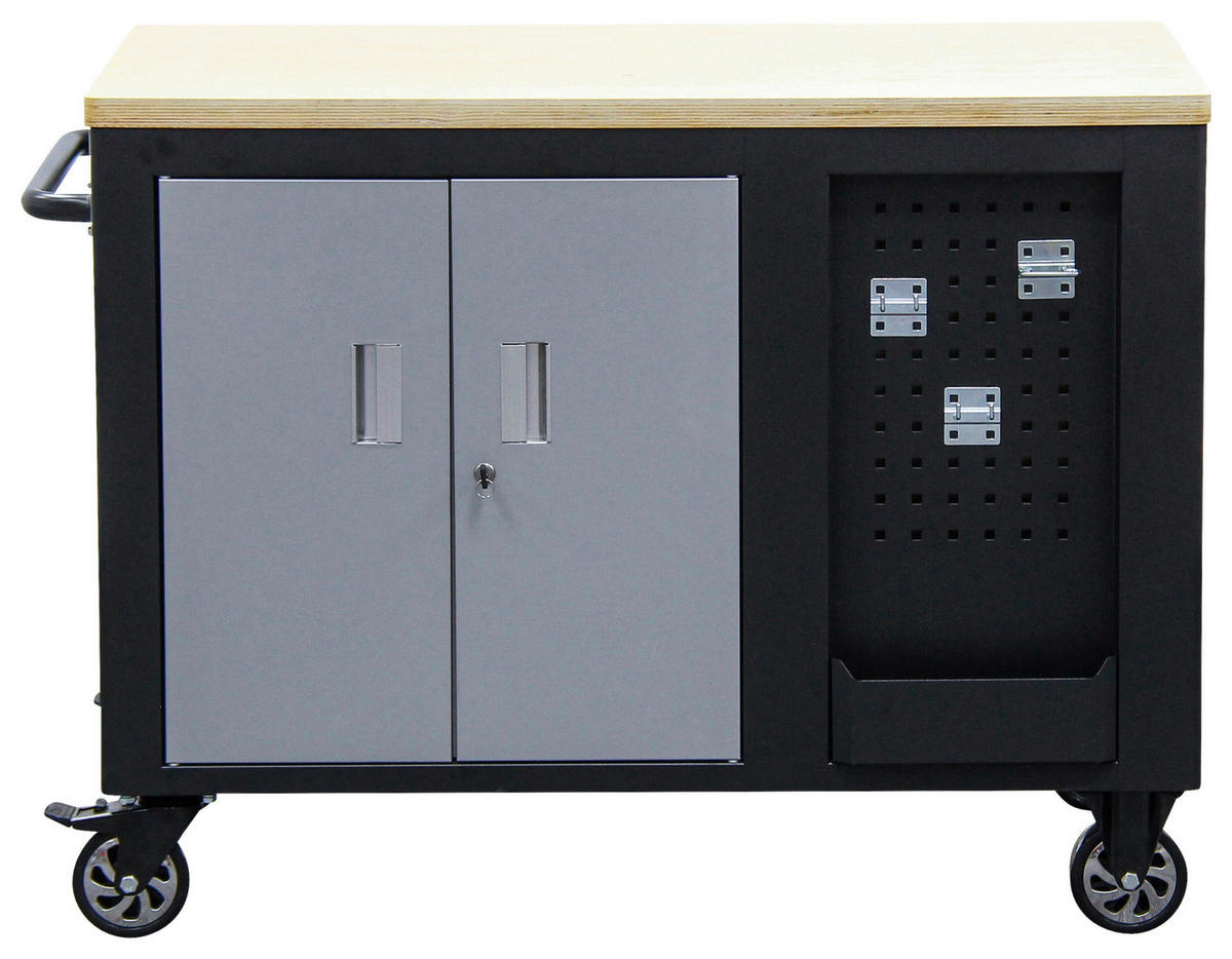 WERKSTATTWAGEN 115/88,6/74 cm  - Silberfarben/Schwarz, Basics, Holz/Metall (115/88,6/74cm)