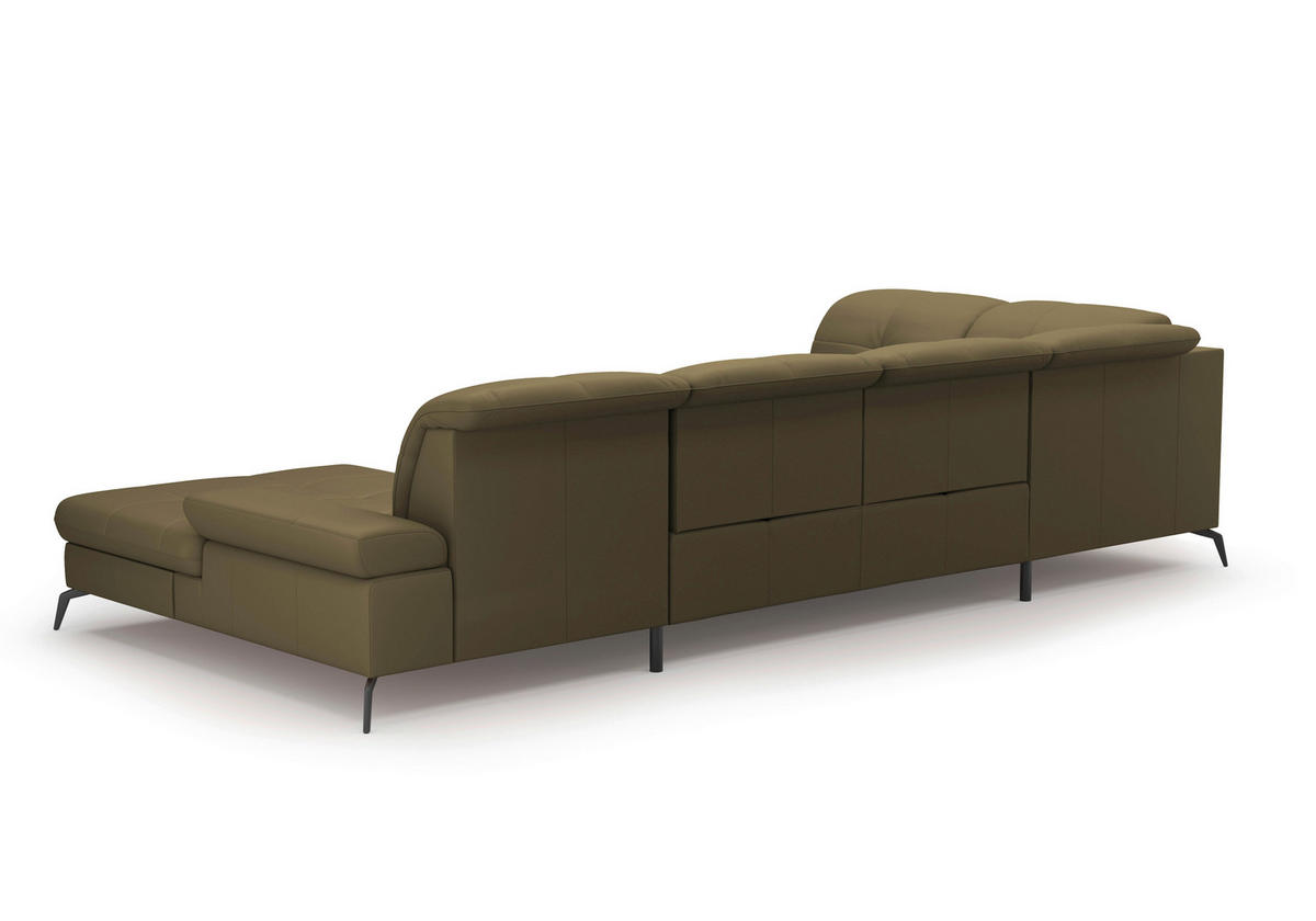 WOHNLANDSCHAFT Olivgrün Echtleder  - Schwarz/Olivgrün, KONVENTIONELL, Leder/Metall (231/357/185cm) - Sit & More