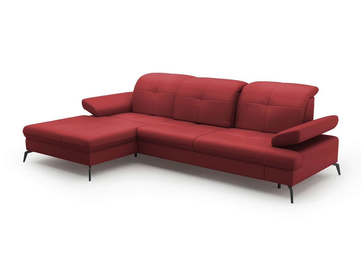ECKSOFA in Echtleder Rot  - Rot/Schwarz, Konventionell, Leder/Metall (185/279cm) - Sit & More