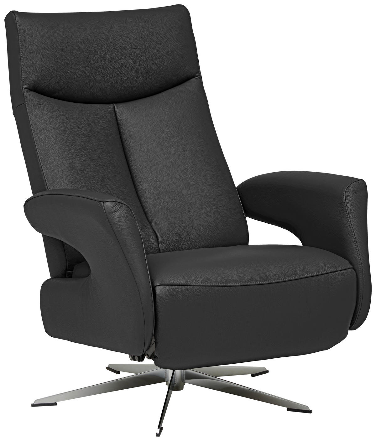 RELAXSESSEL in Leder Anthrazit  - Chromfarben/Anthrazit, Design, Leder/Metall (74/105/82cm) - Welnova