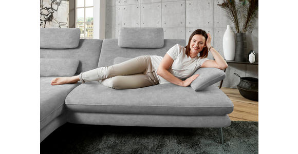 ECKSOFA  in Velours Hellgrau  184/284 cm  - Hellgrau/Schwarz, Design, Textil/Metall (184/284cm) - Dieter Knoll
