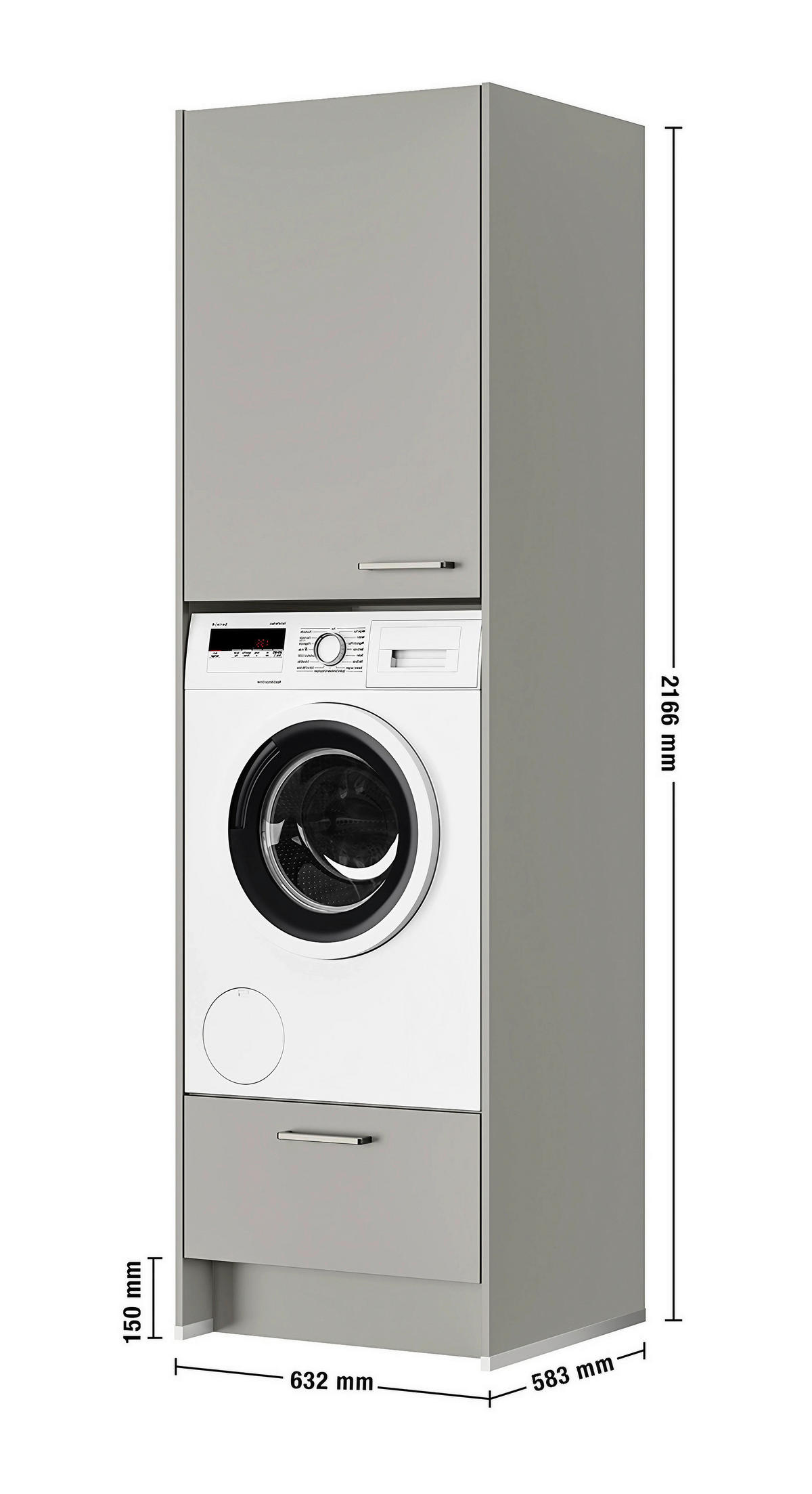 WASCHMASCHINENSCHRANK 63,2/216,6/58,3 cm  in Grau  - Edelstahlfarben/Weiß, MODERN, Holzwerkstoff/Metall (63,2/216,6/58,3cm) - Nobilia