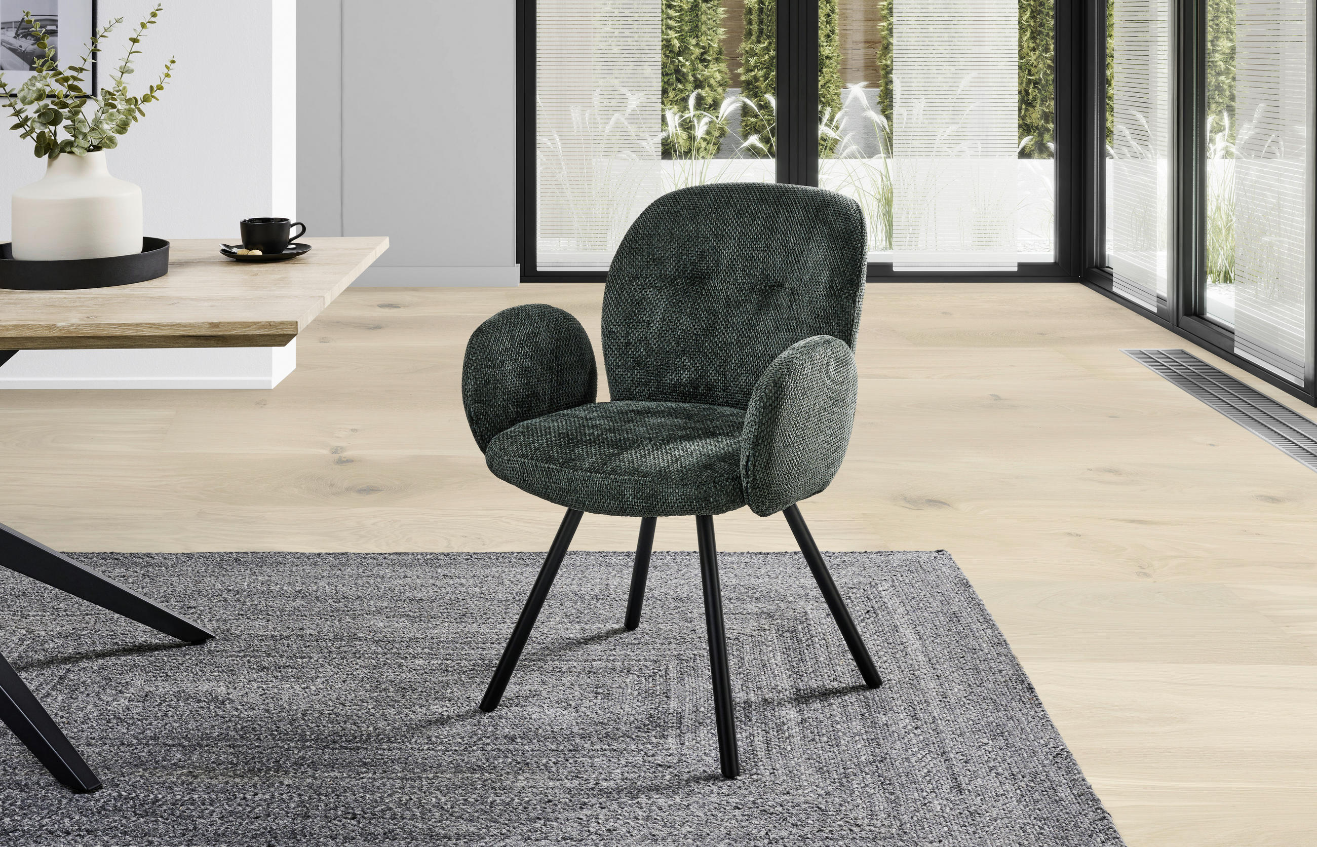 ŽIDLE S PODRUČKAMI, železo, žinylka, černá, tmavě zelená - černá/tmavě zelená, Lifestyle, kov/dřevo (60/87/65cm) - Livetastic