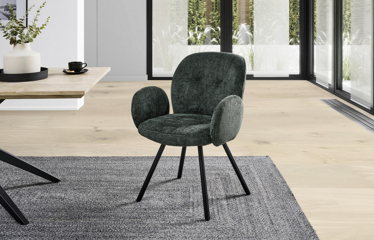 ARMLEHNSTUHL  in Eisen Chenille  - Dunkelgrün/Schwarz, LIFESTYLE, Holz/Textil (60/87/65cm) - Livetastic