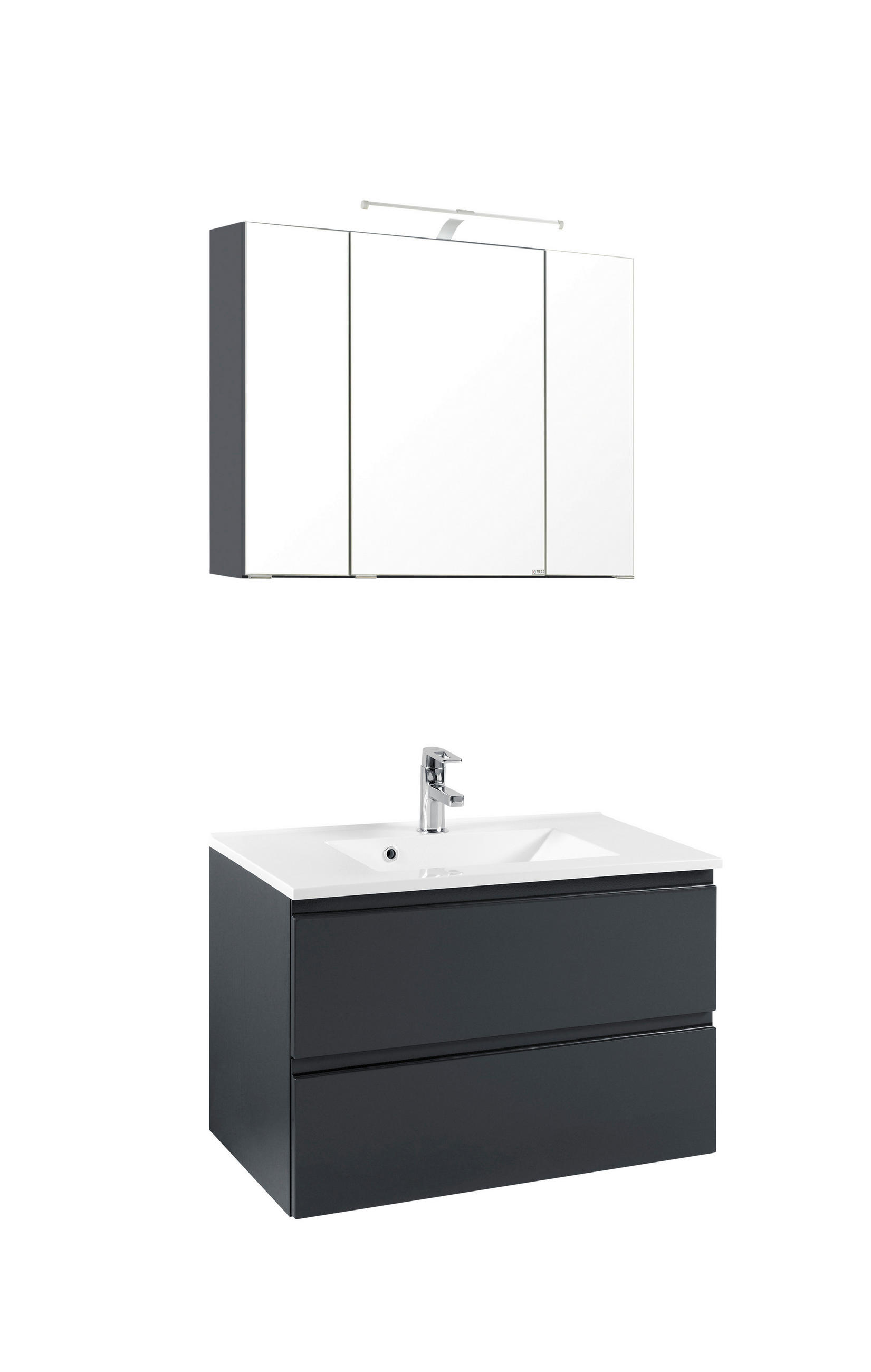 BADEZIMMER  in 80 cm  - Weiss/Grau, Design, Holzwerkstoff/Stein (80cm) - Held