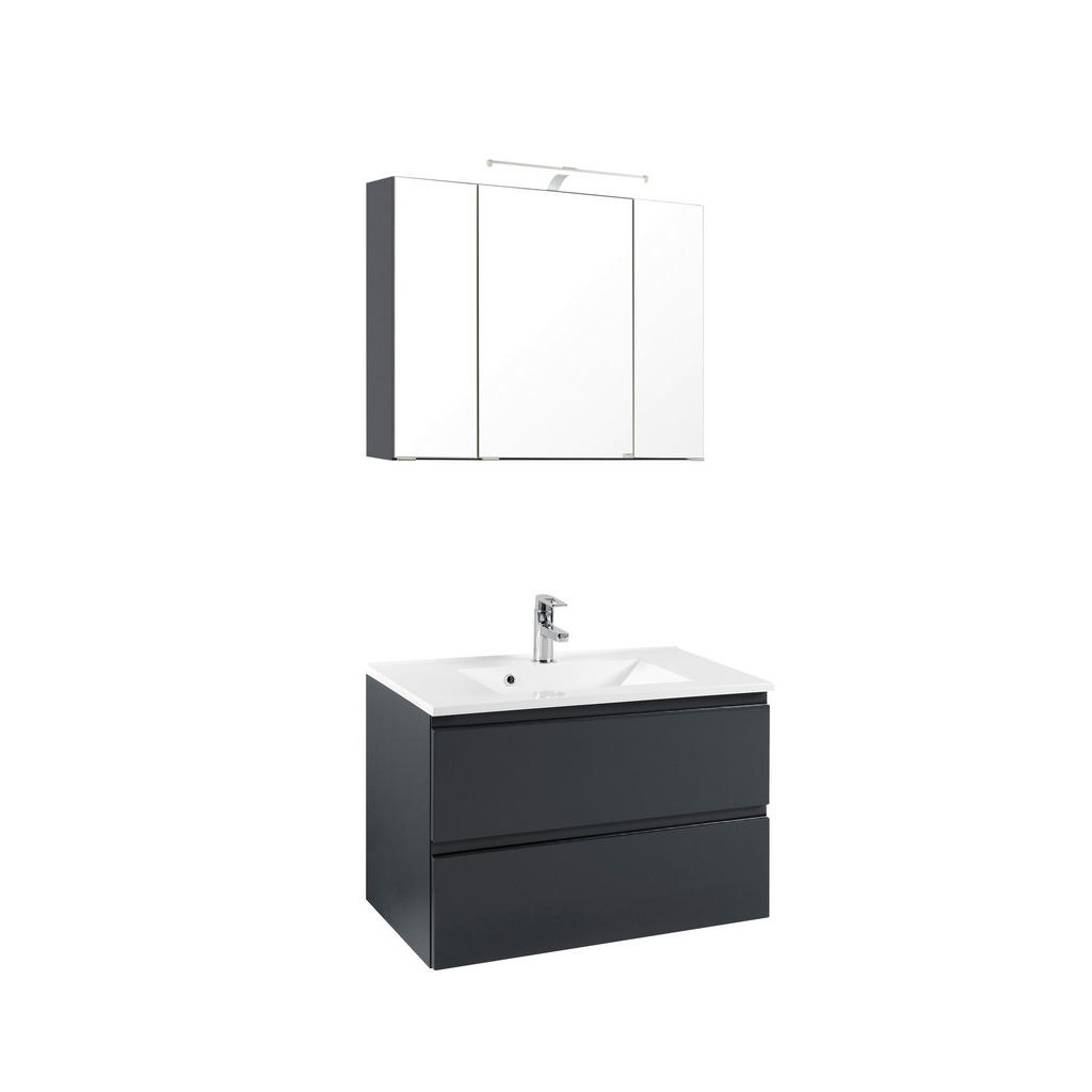 Thumbnail - Held Badezimmer Held Möbel Cardiff -Sc-, Grau, Holzwerkstoff, 2 Schubladen, 80 cm, Made in Germany, hängend, Badezimmer,...