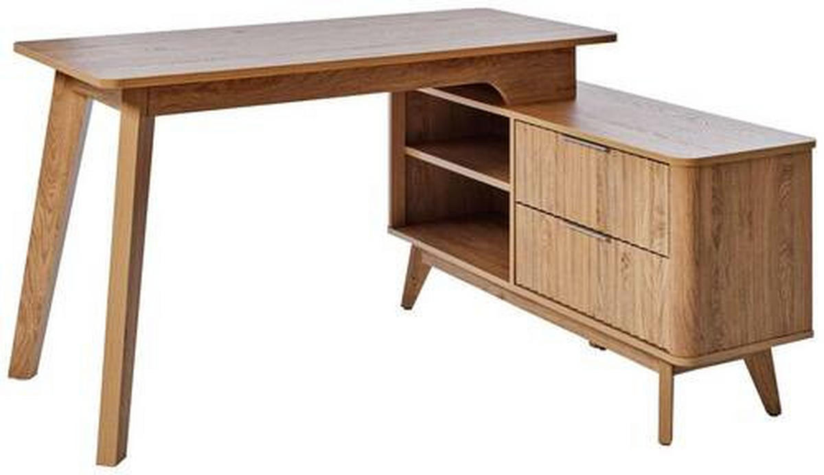 ECKSCHREIBTISCH 148/120/76,20 cm  in Eichefarben  - Eichefarben/Silberfarben, MODERN, Holzwerkstoff/Metall (148/120/76,20cm) - Livetastic