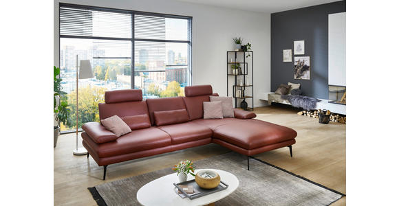 ECKSOFA in Echtleder Dunkelrot - Schwarz/Dunkelrot, Design, Leder/Metall (310/180cm) - Dieter Knoll