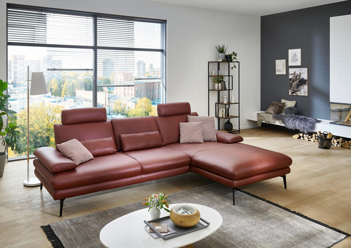 ECKSOFA in Echtleder Dunkelrot  - Schwarz/Dunkelrot, Design, Leder/Metall (310/180cm) - Dieter Knoll