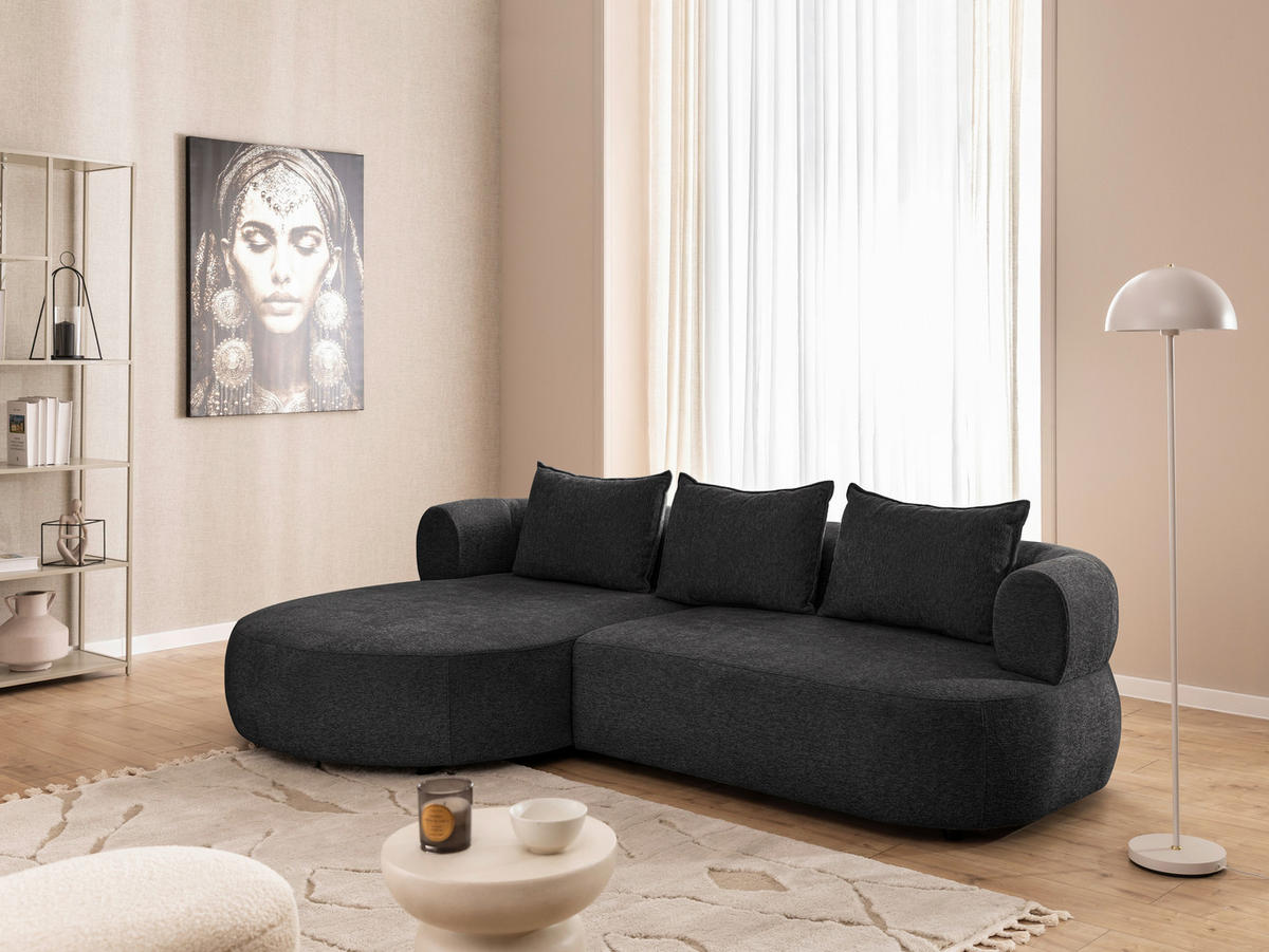 ECKSOFA in Chenille Schwarz  156/256 cm  - Schwarz, Design, Kunststoff/Textil (156/256cm) - Livetastic