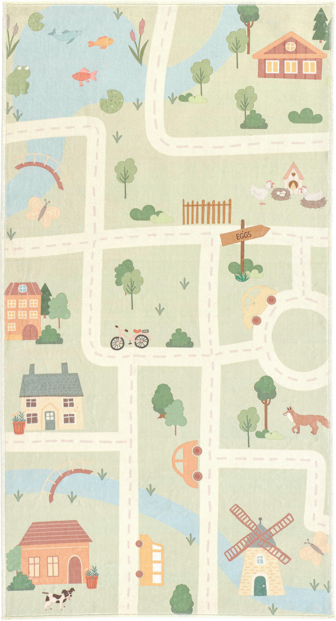 KINDERTEPPICH 80/150 cm LIVING ECOVIA, waschbar Bauernhof  - Pastellblau/Salbeigrün, Trend, Kunststoff/Textil (80/150cm) - Lindorug