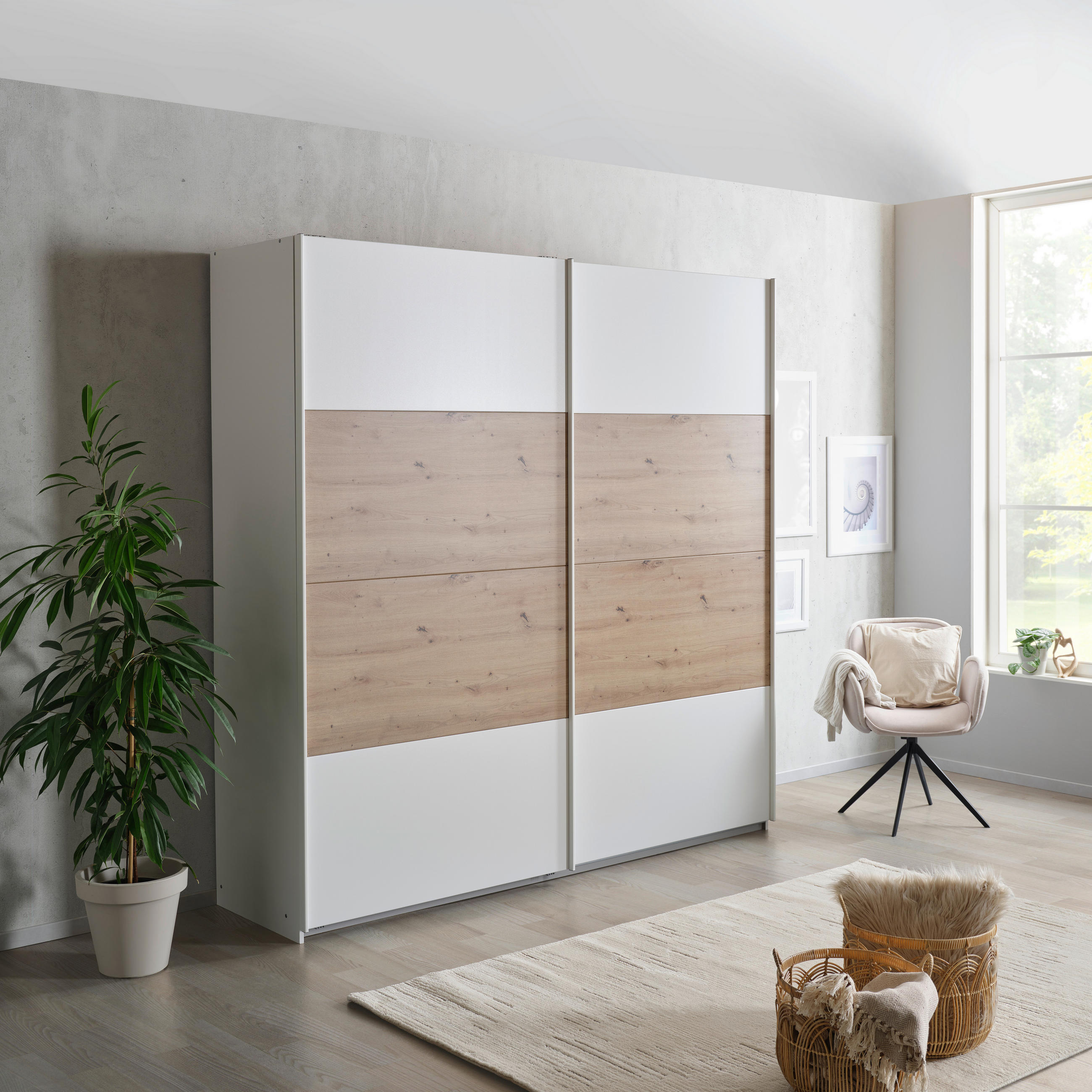 SCHWEBETÜRENSCHRANK 181/229/62 cm 2-türig  - Weiß/Eiche Artisan, MODERN, Holzwerkstoff/Metall (181/229/62cm) - Luca Bessoni
