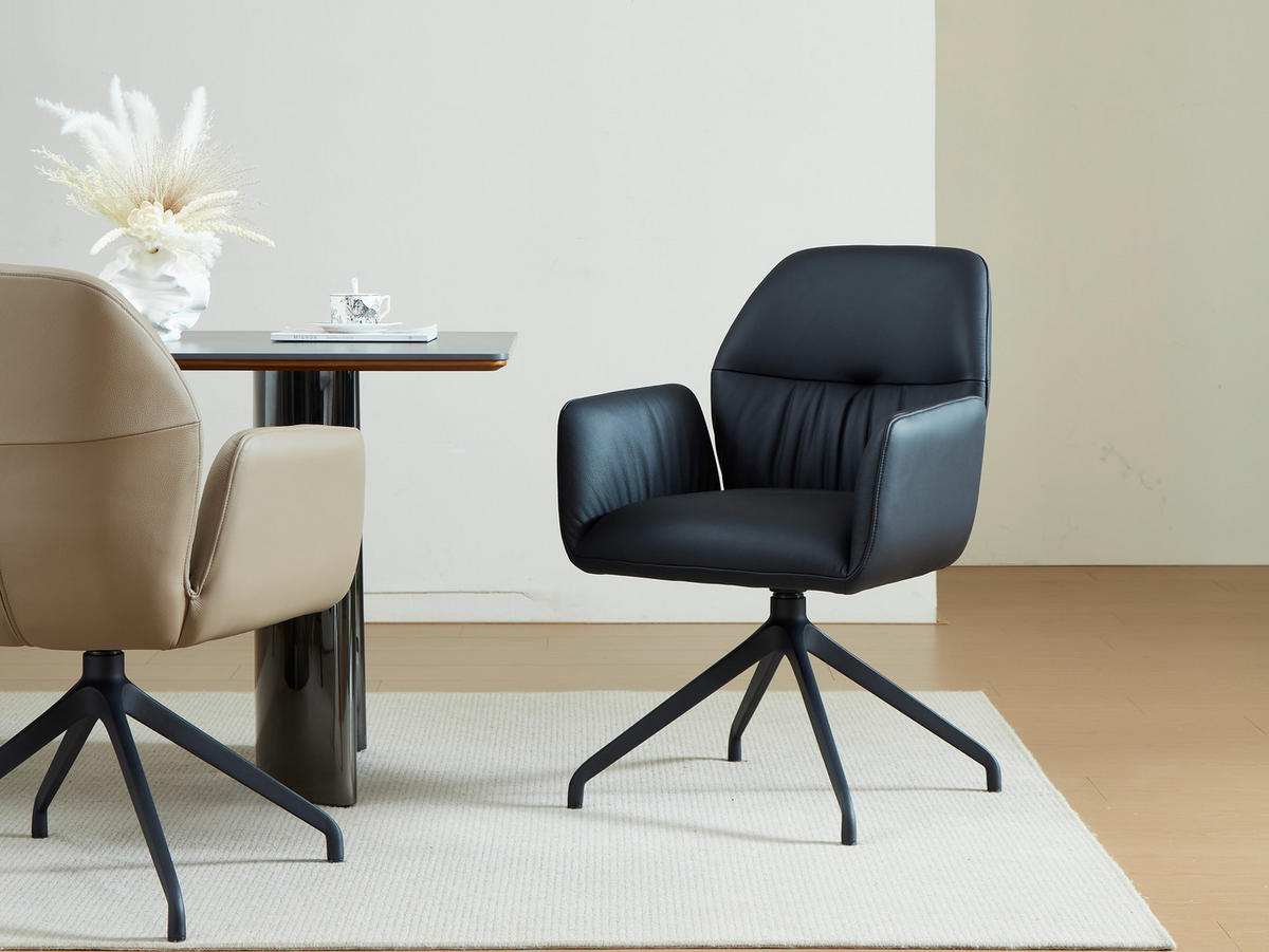 ARMLEHNSTUHL  Sitzfläche 360° drehbar, automatische Rückholfunktion  Echtleder  - Schwarz, Design, Leder/Metall (62/89/63cm) - Dieter Knoll