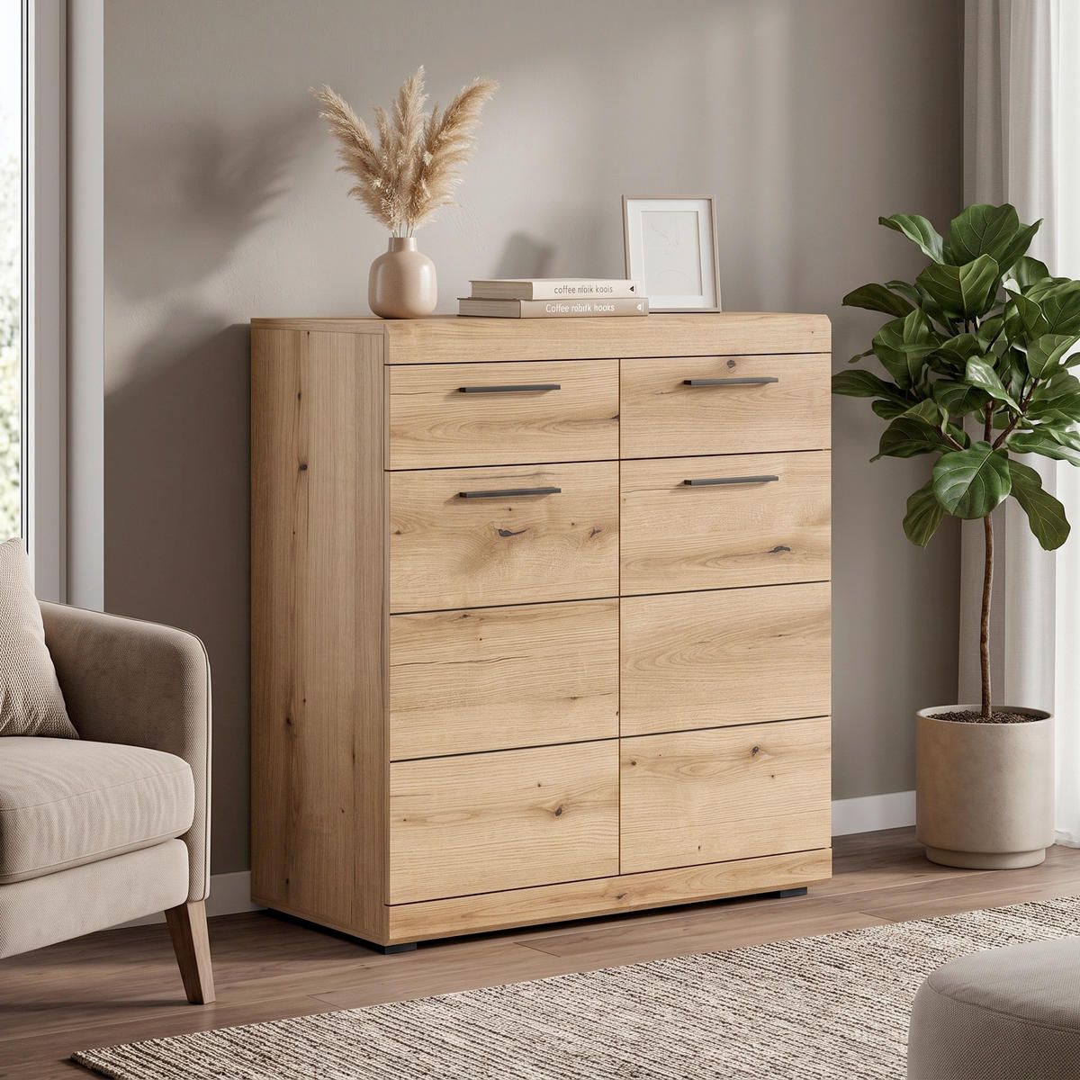 KOMMODE 90/96/37 cm 2 Schublade(n)  - Eiche dunkel/Anthrazit, Design, Holzwerkstoff/Kunststoff (90/96/37cm) - Livetastic