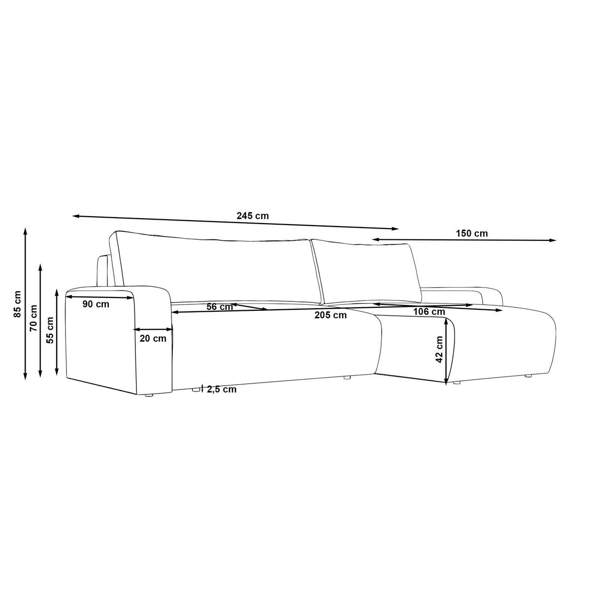 ECKSOFA  in Cord Braun  - Schwarz/Braun, MODERN, Kunststoff/Textil (150/245cm) - Carryhome