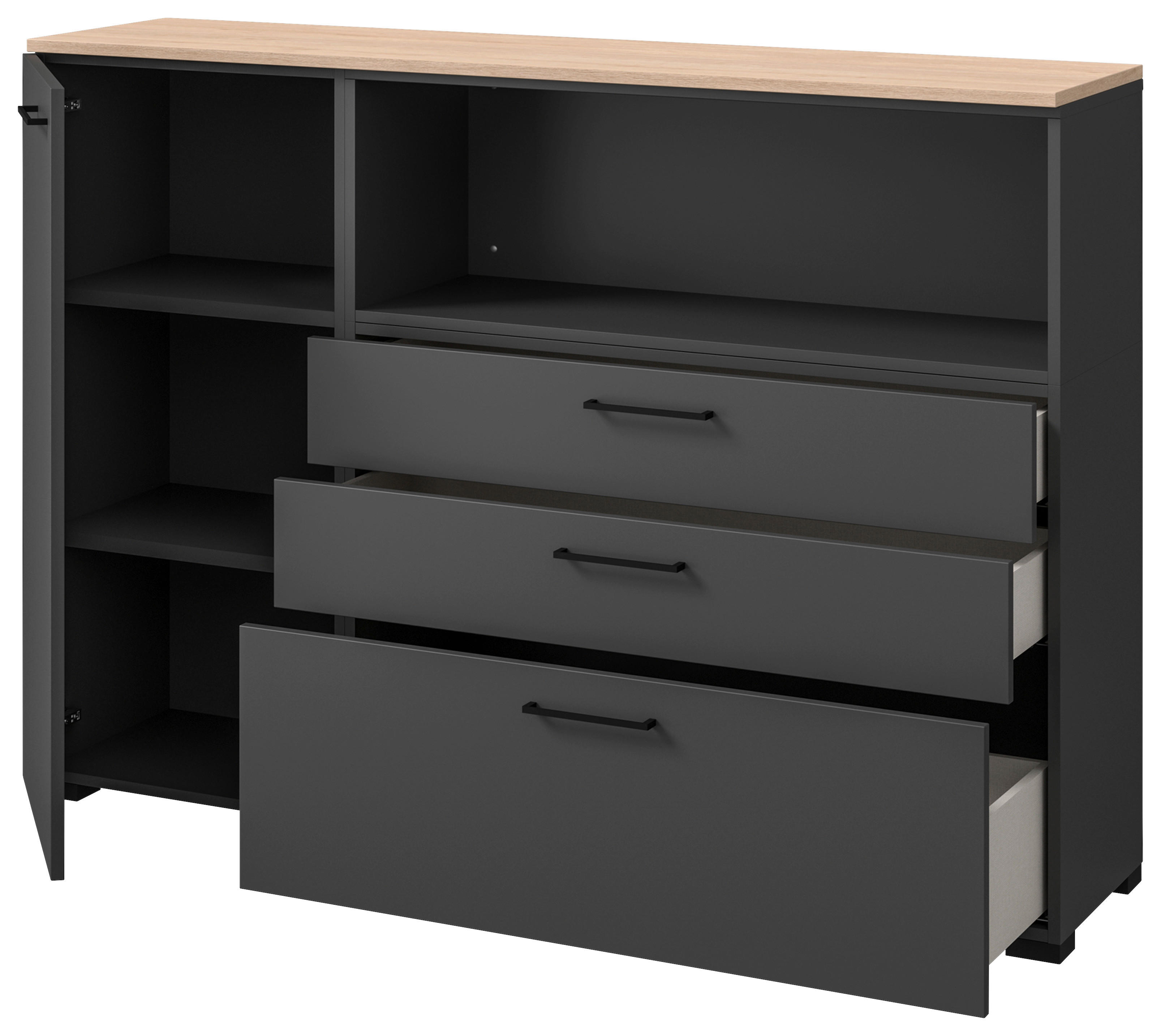 KOMMODE 150/108/41,9 cm  in Graphitfarben, Eichefarben  - Eichefarben/Anthrazit, Design, Holzwerkstoff/Metall (150/108/41,9cm) - Cantus