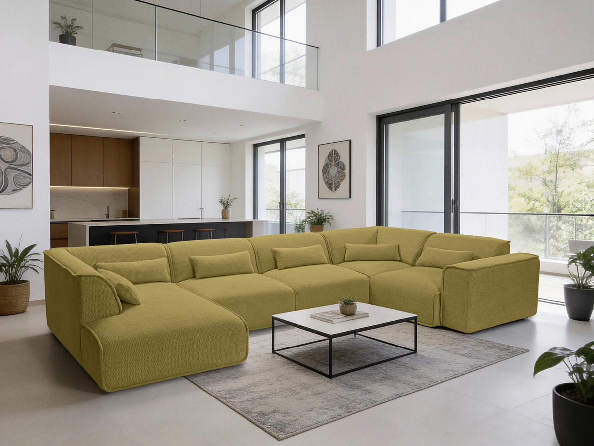 WOHNLANDSCHAFT LOMOCO MATEO in Flachgewebe Senfgelb  - Senfgelb/Schwarz, Design, Kunststoff/Textil (165/368/211cm) - Lomoco