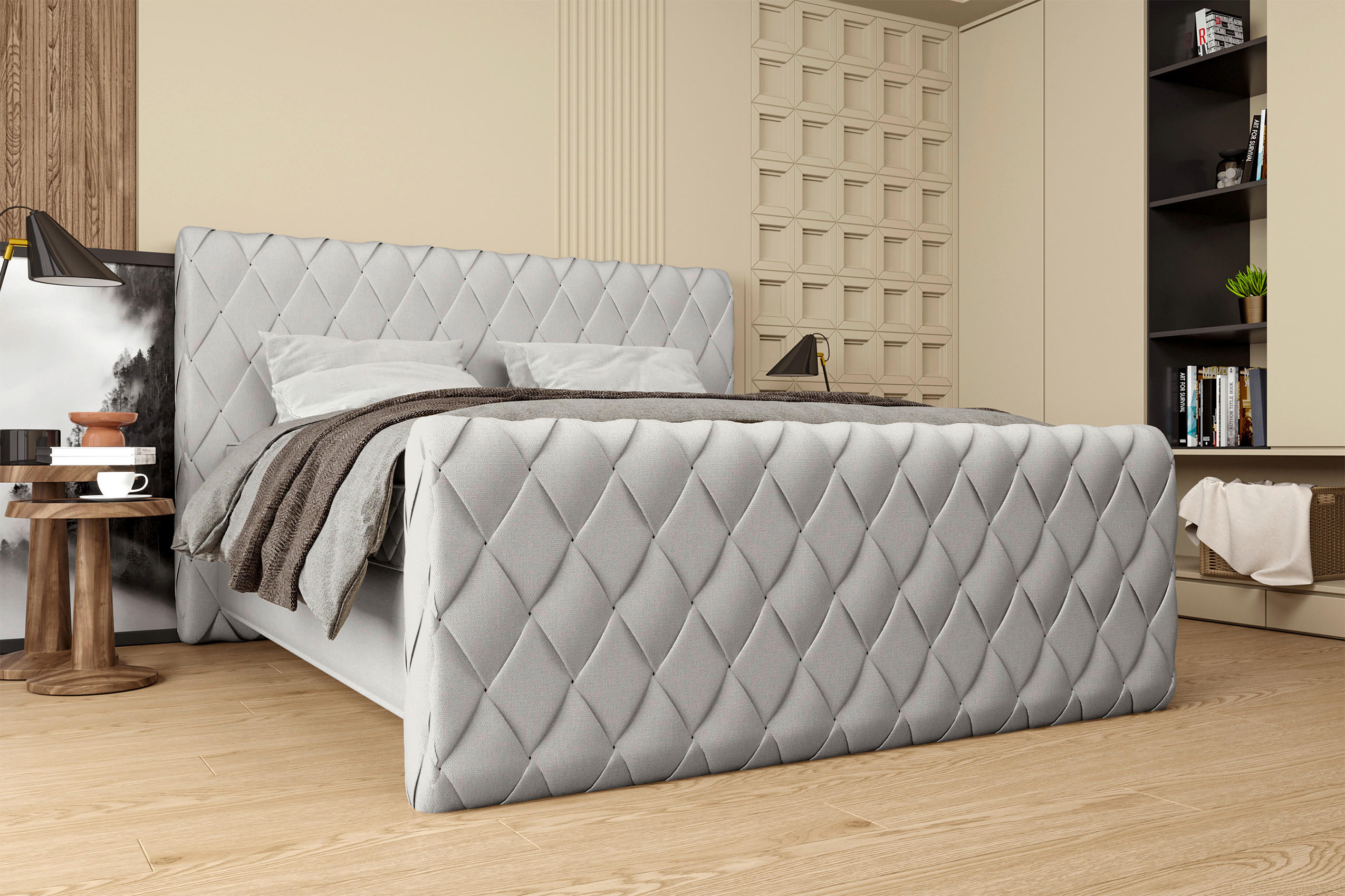 BOXSPRINGBETT 180/200 cm  in Hellgrau  - Hellgrau/Schwarz, Design, Textil/Metall (180/200cm) - Boxxx