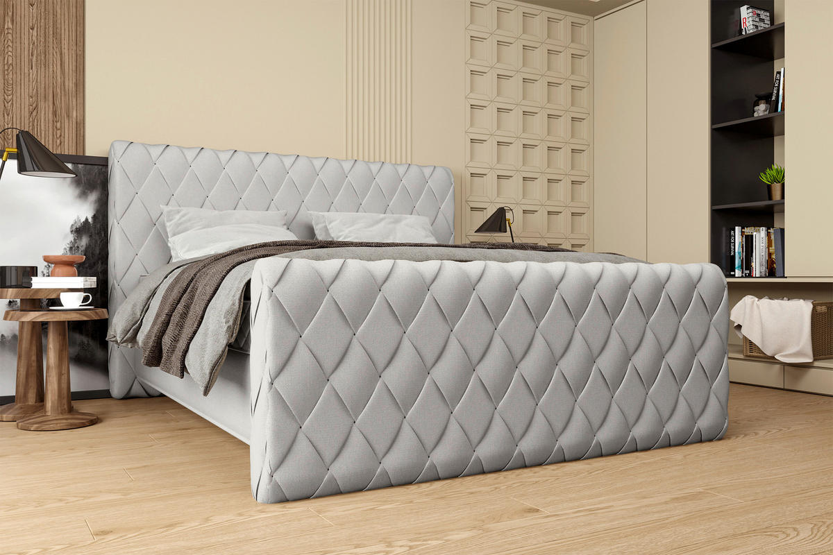 BOXSPRINGBETT 180/200 cm  in Hellgrau  - Hellgrau/Schwarz, Design, Textil/Metall (180/200cm) - Boxxx