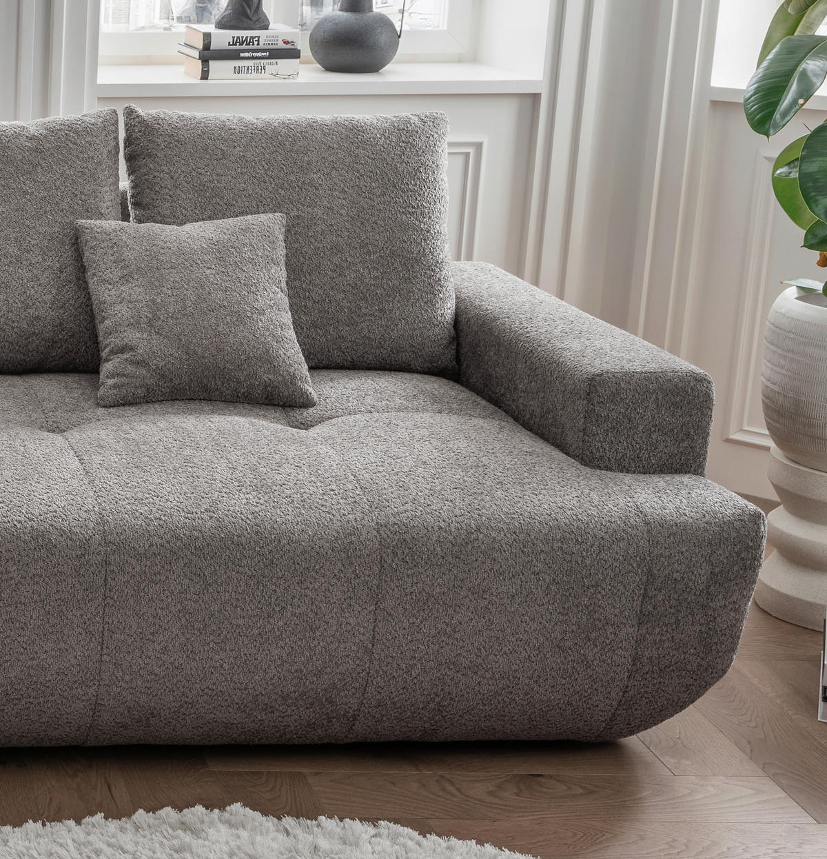 BIGSOFA Bouclé Anthrazit  - Anthrazit/Schwarz, MODERN, Kunststoff/Textil (323/91/155cm) - Livetastic