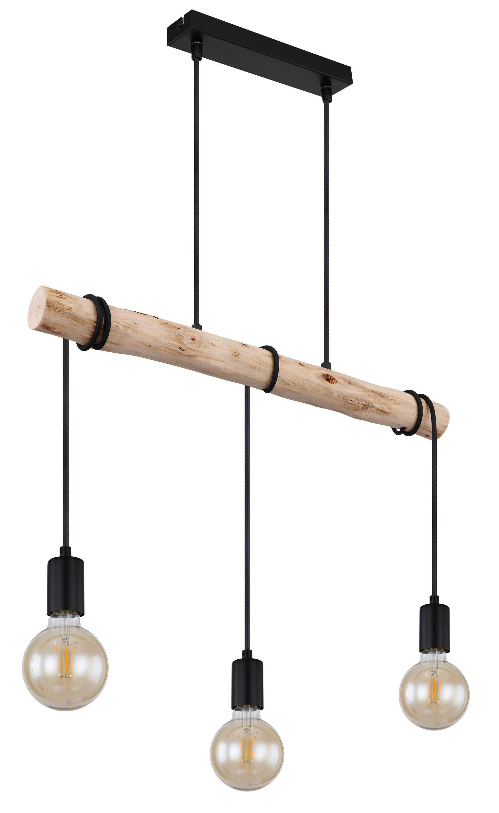 HÄNGELEUCHTE 60/5/120 cm  - Schwarz/Naturfarben, Natur, Holz/Metall (60/5/120cm) - Globo