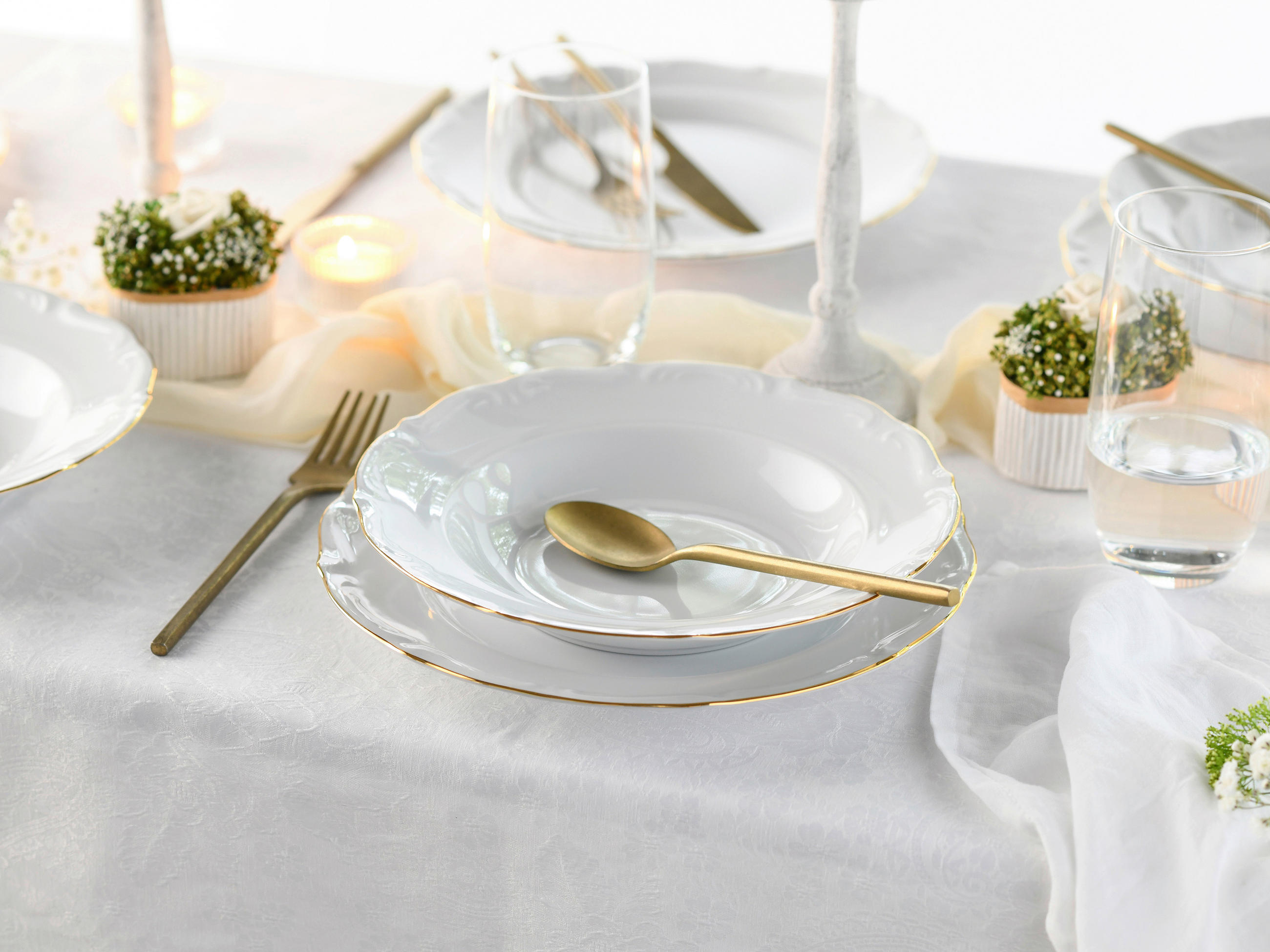 TAFELSERVICE Weiß, Goldfarben 12-teilig Maria Theresia Gold  - Goldfarben/Weiß, Basics, Keramik (27/22,5/27,5cm) - Creatable