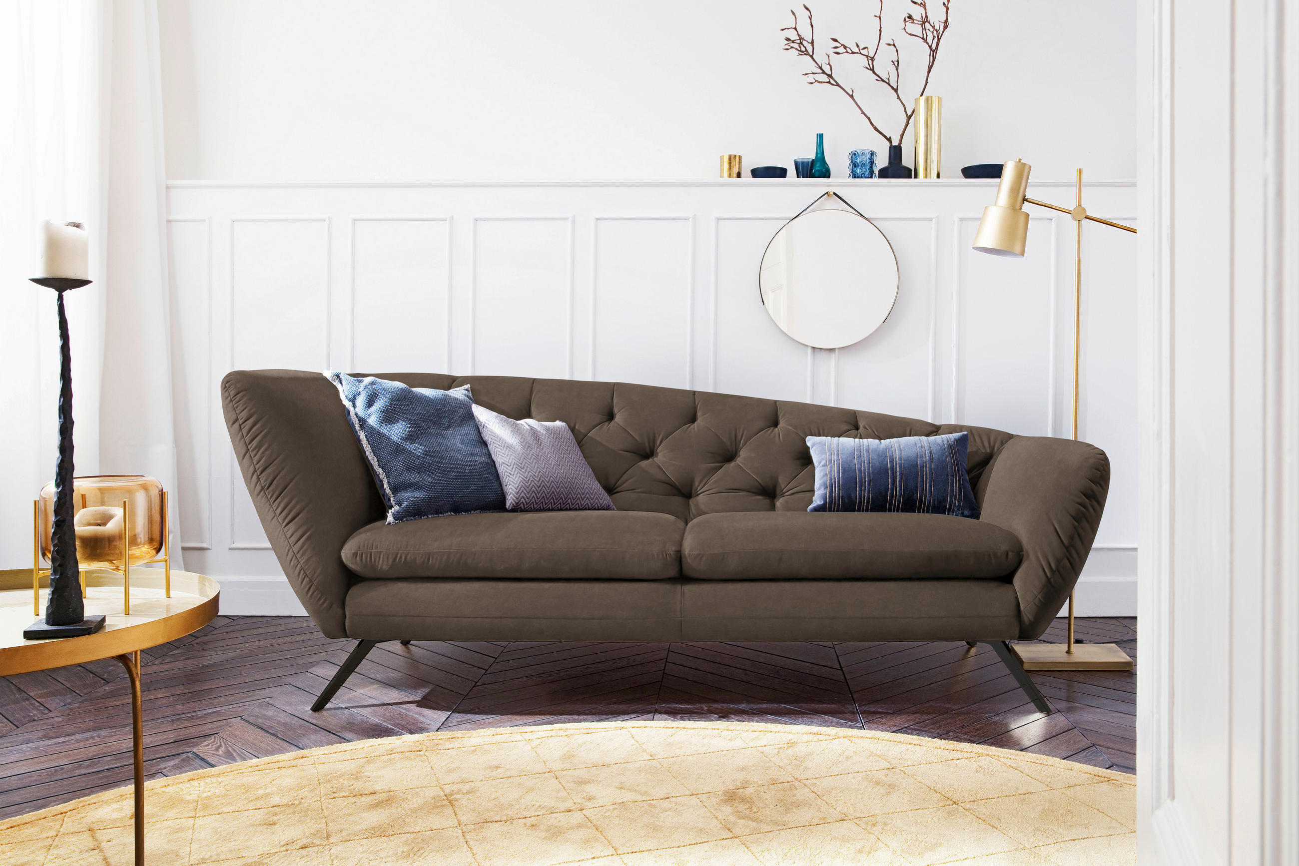 CHESTERFIELD-SOFA Mikrofaser Hellbraun  - Hellbraun/Schwarz, Design, Textil/Metall (223/84/90cm) - Pure Home Lifestyle