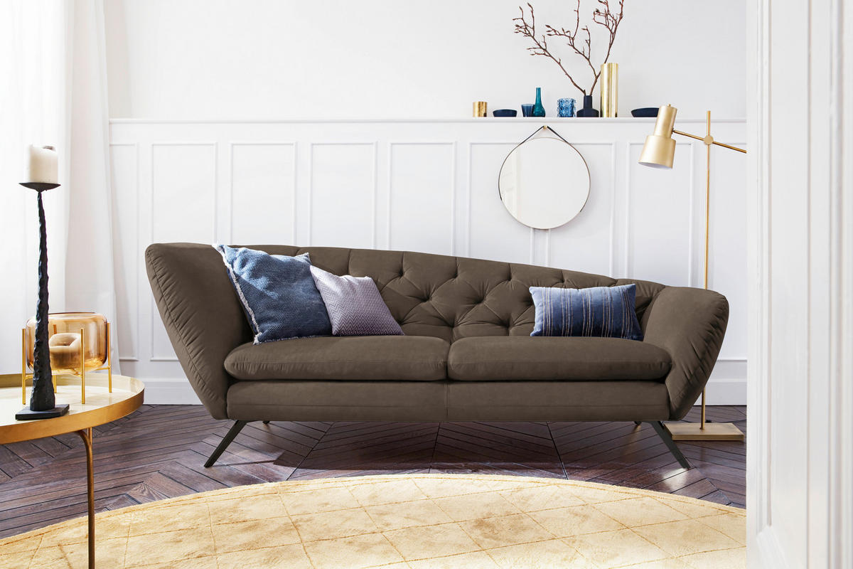 CHESTERFIELD-SOFA in Mikrofaser Hellbraun  - Hellbraun/Schwarz, Design, Textil/Metall (223/84/90cm) - Pure Home Lifestyle