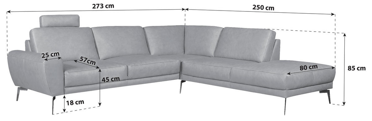 ECKSOFA SPRING Grau Echtleder  - Schwarz/Grau, Design, Leder/Metall (273/250cm) - P & B