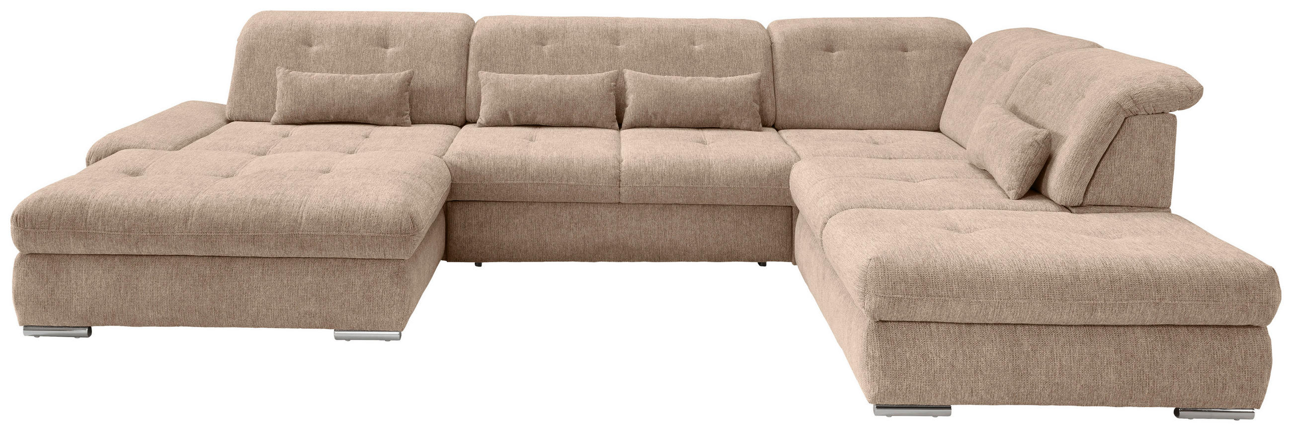 WOHNLANDSCHAFT in Chenille Hellbraun  - Chromfarben/Hellbraun, Design, Textil/Metall (195/376/254cm) - Livetastic