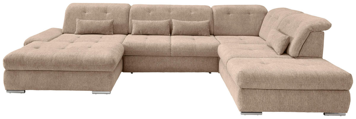 WOHNLANDSCHAFT in Chenille Hellbraun  - Chromfarben/Hellbraun, Design, Textil/Metall (195/376/254cm) - Livetastic
