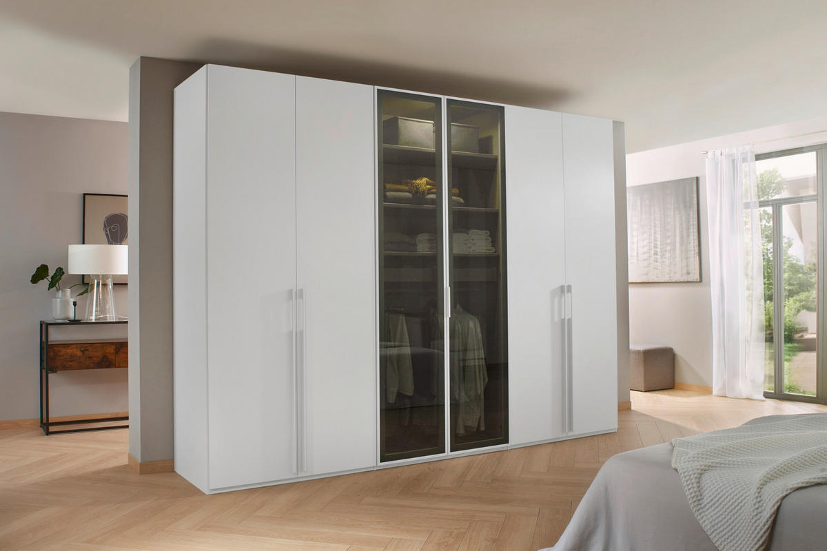 DREHTÜRENSCHRANK in Grau, Weiss  - Weiss/Grau, Trend, Glas/Holzwerkstoff (301/223/60cm) - Novel