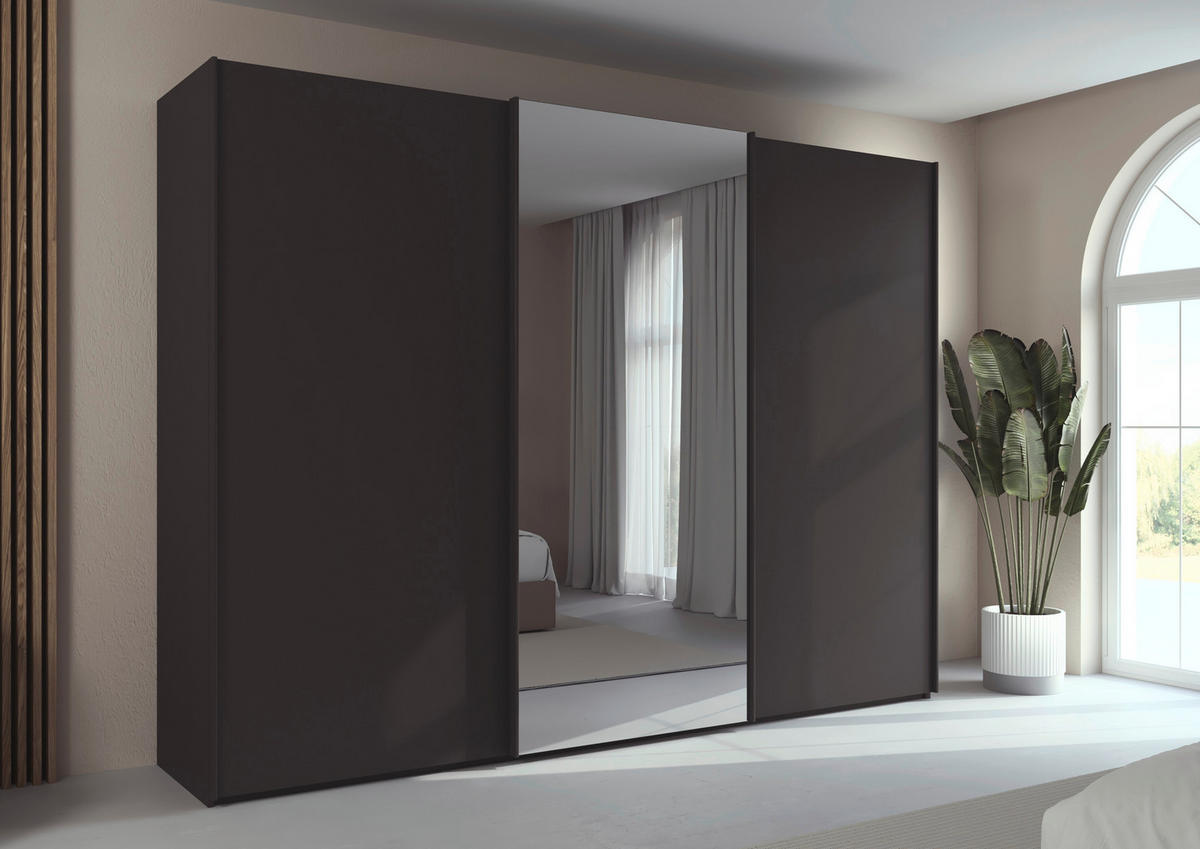 SCHWEBETÜRENSCHRANK 301/223/69 cm,  in Graphitfarben, 3 Tür(en)  - Graphitfarben, Basics, Glas/Holzwerkstoff (301/223/69cm) - Rauch Möbel