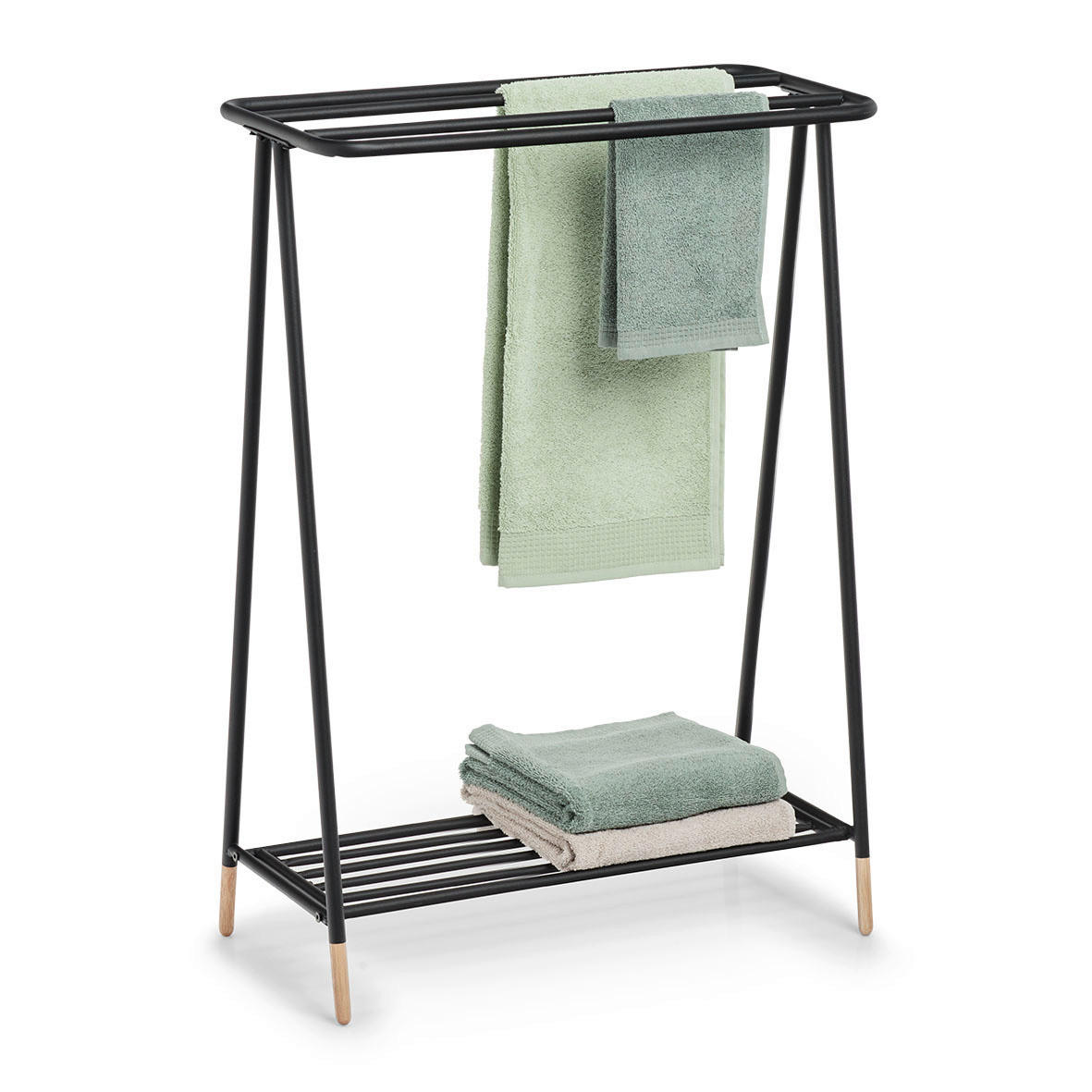 HANDTUCHSTÄNDER - Schwarz, Basics, Holz/Metall (60/30/85cm)