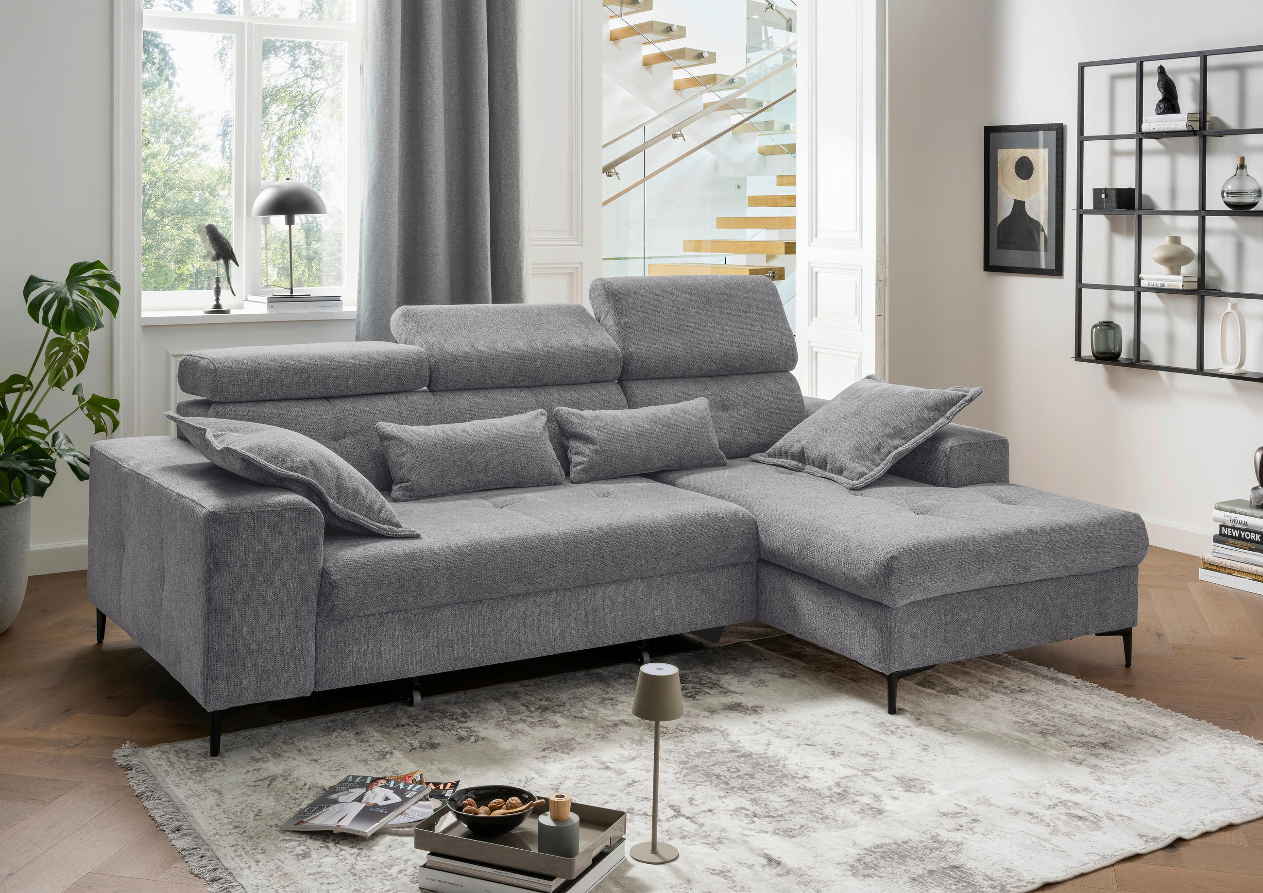 ECKSOFA Chenille Dunkelgrau  - Dunkelgrau/Schwarz, Basics, Textil/Metall (270/186cm) - Livetastic