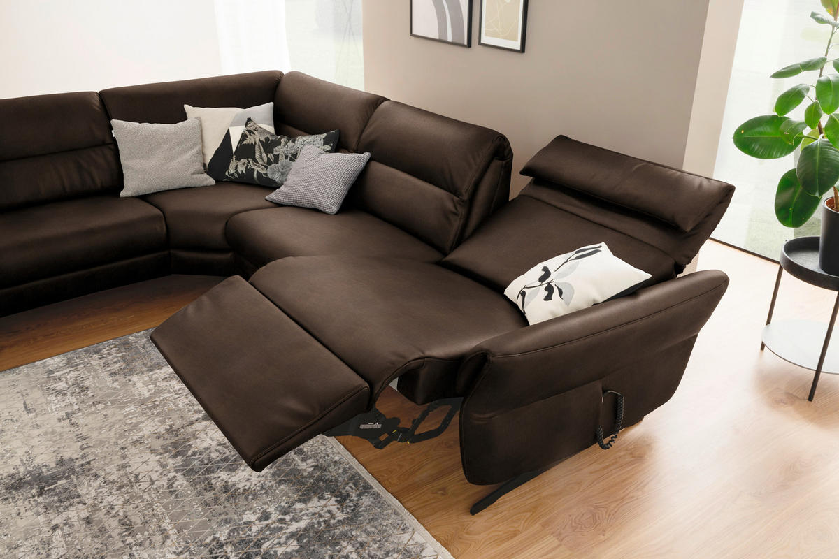 ECKSOFA in Echtleder Braun  258/286 cm  - Schwarz/Braun, Design, Leder/Metall (258/286cm) - Schöner Wohnen