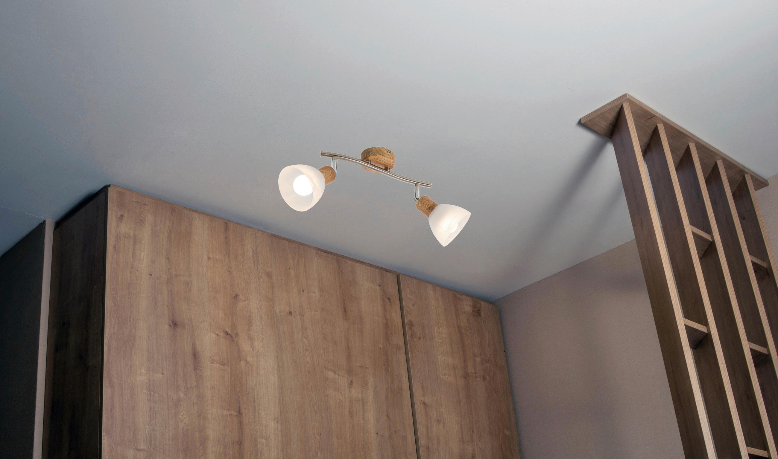 LED-DECKENLEUCHTE 25 cm   - Eichefarben/Weiß, Basics, Glas/Holz (25cm) - Globo