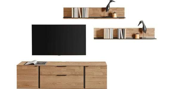 WOHNWAND  in Eichefarben  306/185/44 cm  - Eichefarben/Anthrazit, Natur, Glas/Holz (306/185/44cm) - Valnatura