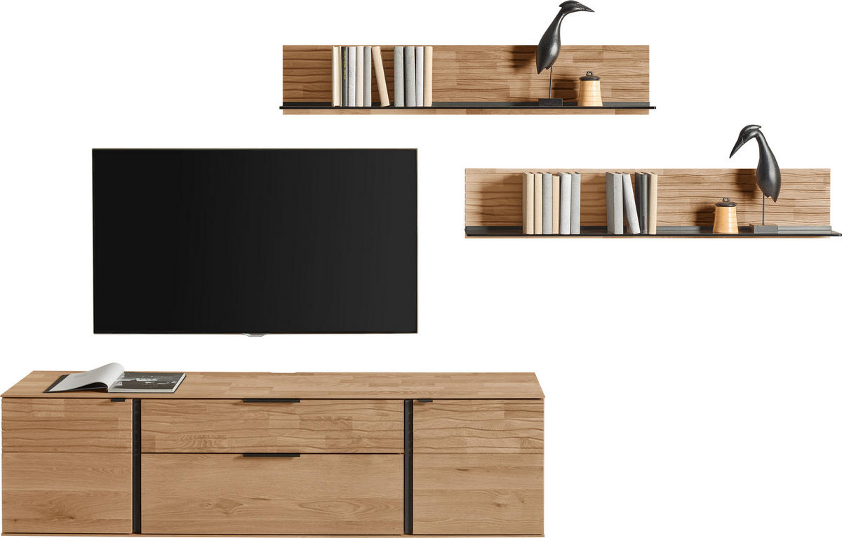 WOHNWAND  Eichefarben 306/185/44 cm  - Eichefarben/Anthrazit, Natur, Glas/Holz (306/185/44cm) - Valnatura