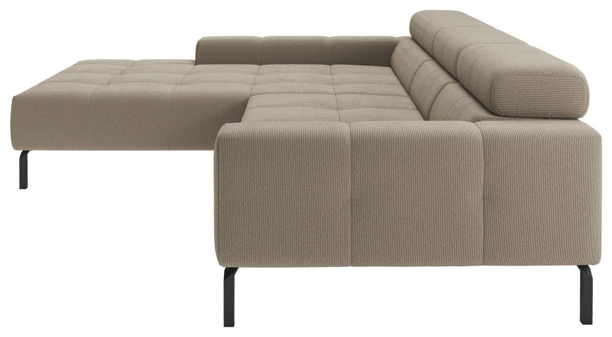 ECKSOFA Sandfarben Feincord Rücken echt, Kopfteilverstellung, Sitztiefenverstellung  - Sandfarben/Schwarz, KONVENTIONELL, Textil/Metall (226/293cm) - Hom`in