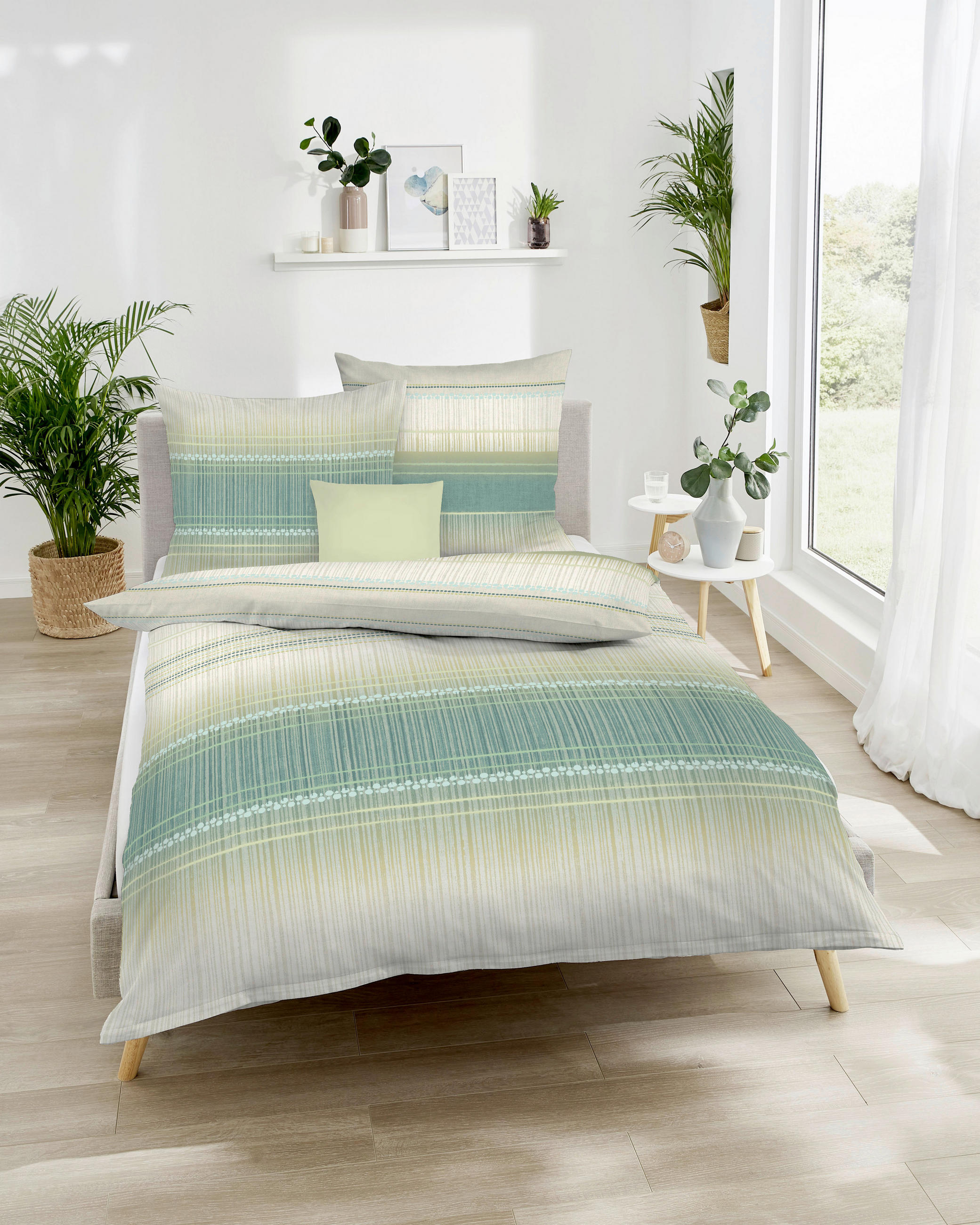 POSTELJNINA Charisma 140/200 cm bombažni flanel žadasto zelena  - žadasto zelena, Konvencionalno, tekstil (140/200cm) - Kaeppel