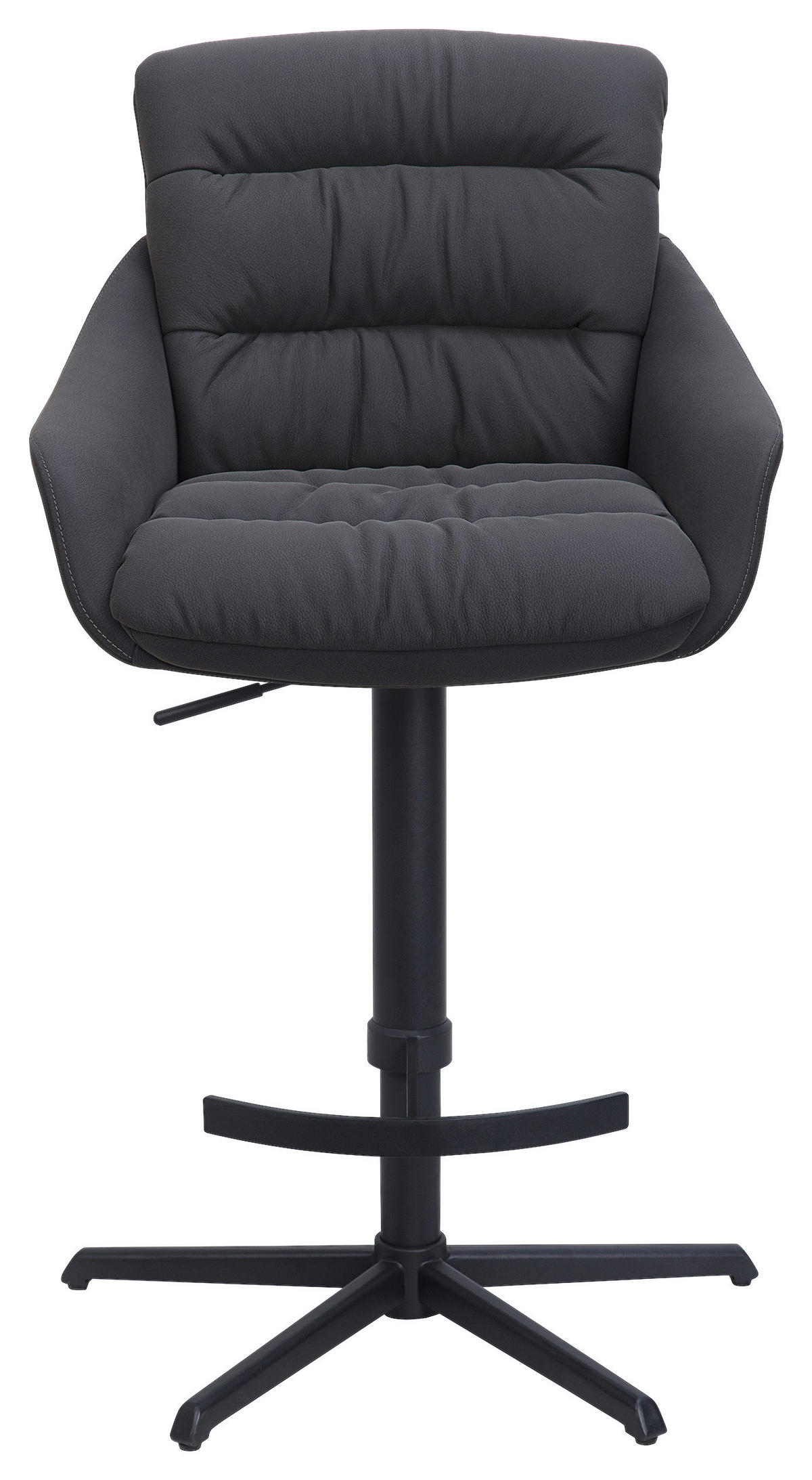 BARHOCKER Webstoff Echtleder Schwarz Stahl Sitzfläche 360° drehbar, inklusive Armlehnen, automatische Rückholfunktion  - Schwarz, Design, Leder/Textil (58/103/120/61cm) - Dieter Knoll
