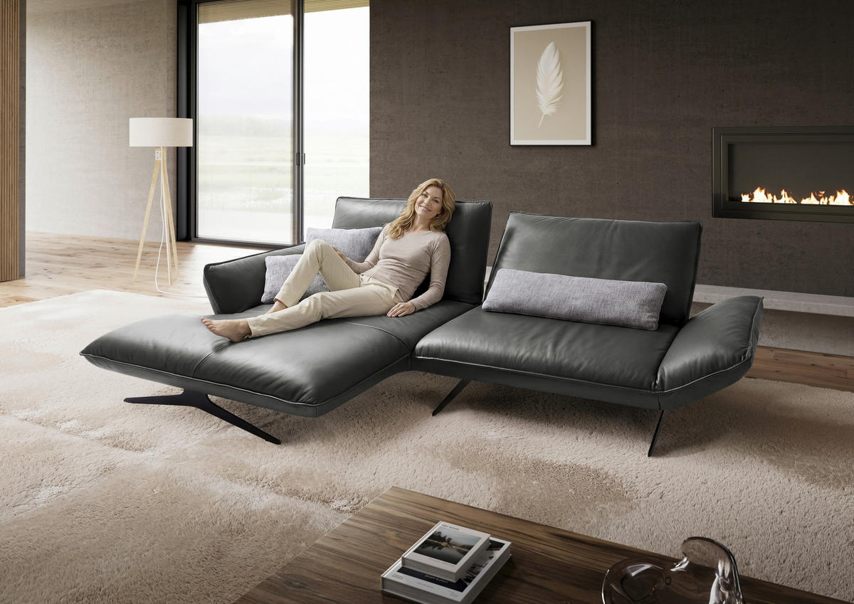 ECKSOFA Echtleder Dunkelgrau  - Dunkelgrau/Schwarz, Design, Leder/Metall (167/275cm) - Koinor