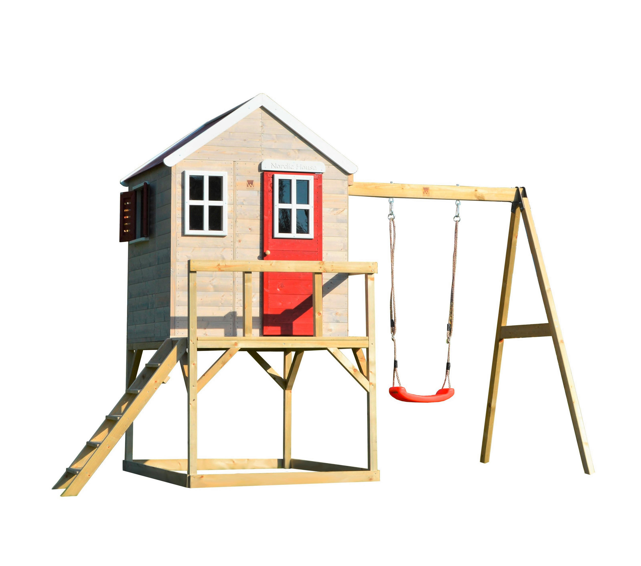 SPIELHAUS 350/242/192 cm  - Rot/Naturfarben, KONVENTIONELL, Holz (350/242/192cm) - Ambia Garden